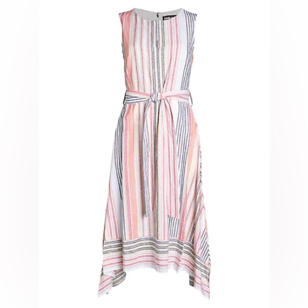 KARL LAGERFELD PARIS Striped Linen-Blend Flare Dress- no belt - Picture 2 of 7